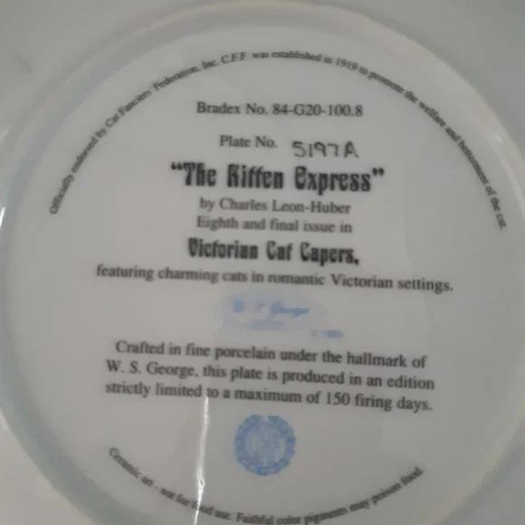 Collector Cat Plate "THE KITTEN EXPRESS" Victorian Cat Capers by C L Huber. - Picture 5 of 5